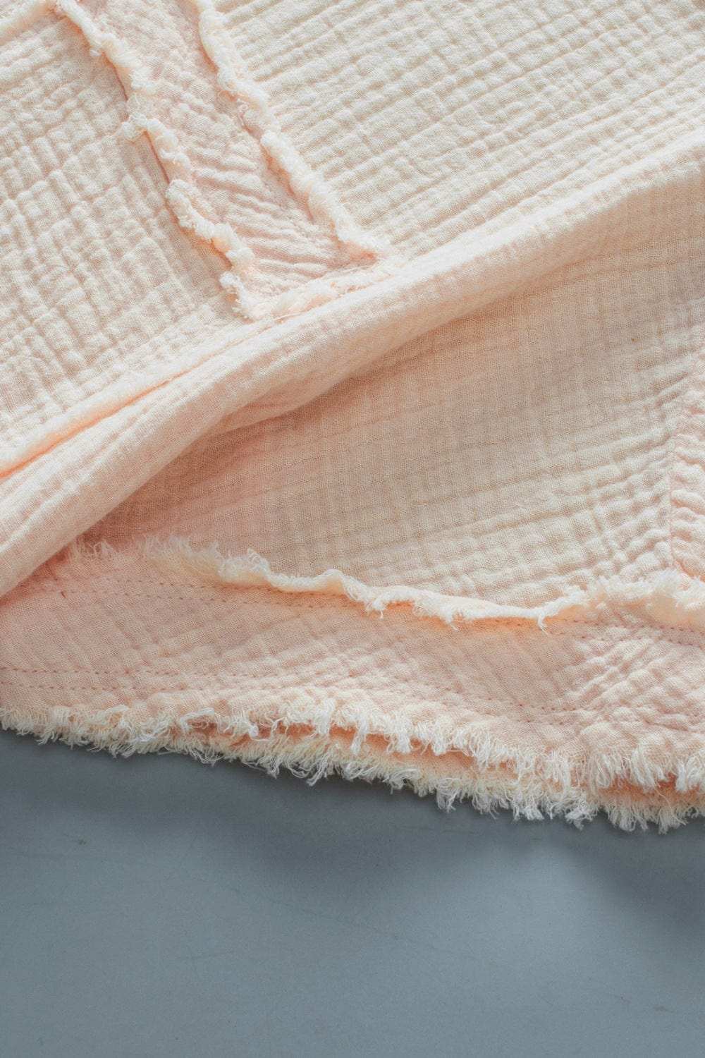 Textured Frayed Trim Half Button Short Sleeve Top - Trendsi - Flyclothing LLC