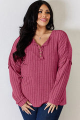 Basic Bae Full Size Ribbed Half Button Long Sleeve T-Shirt - ShopBasicbae - Flyclothing LLC