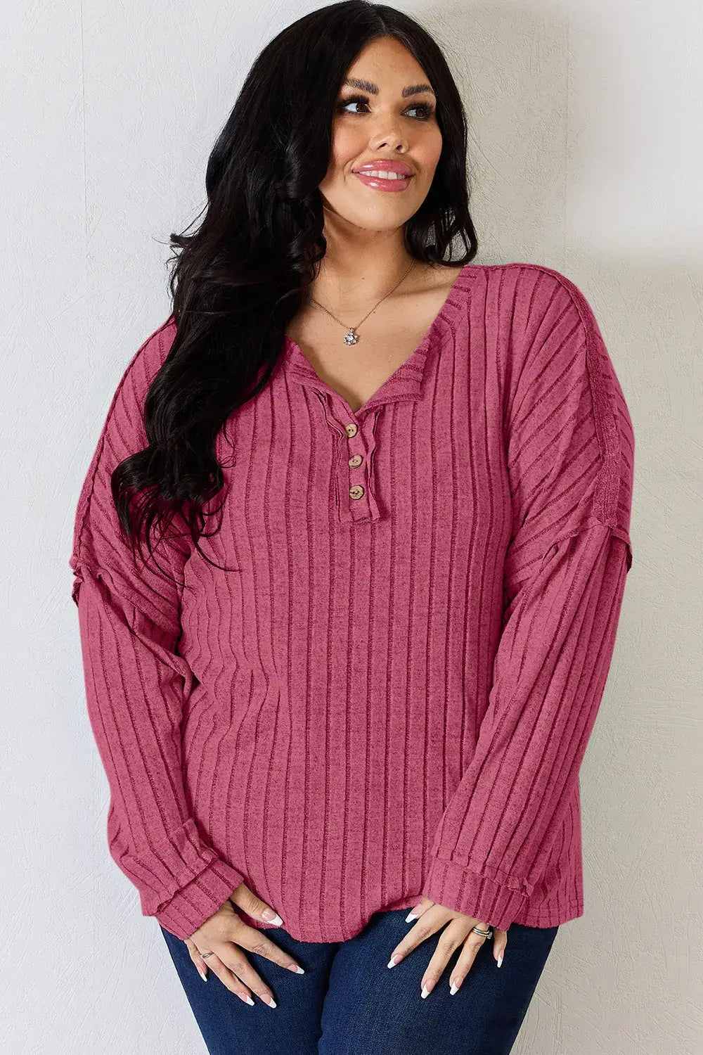 Basic Bae Full Size Ribbed Half Button Long Sleeve T-Shirt - ShopBasicbae - Flyclothing LLC
