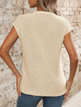 V-Neck Short Sleeve Knit Top - Trendsi - Flyclothing LLC