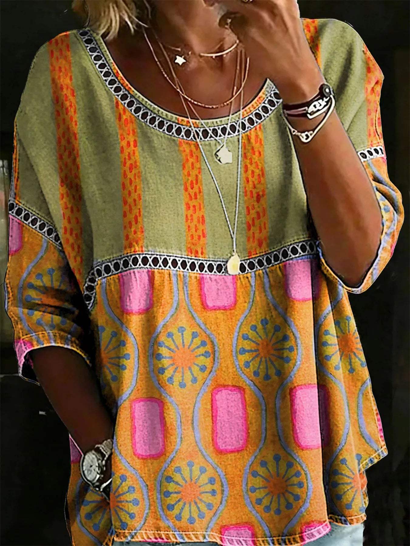 Full Size Hollow Out Round Neck Top Plus Size - Trendsi - Flyclothing LLC