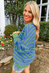Striped Round Neck Long Sleeve Sweater - Trendsi - Flyclothing LLC