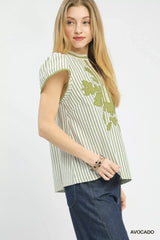 Umgee V-Neck Stripe Top with Lace Trim - Trendsi - Flyclothing LLC
