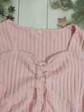Drawstring Ruched Long Sleeve Ribbed Top - Trendsi