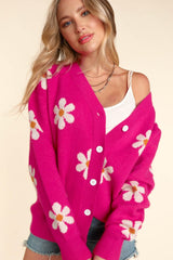 Haptics Full Size Daisy Floral Button Down Long Sleeve Cardigan - Trendsi