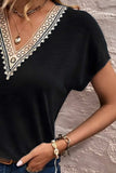 Full Size Lace Detail V-Neck Short Sleeve T-Shirt - Trendsi - Flyclothing LLC