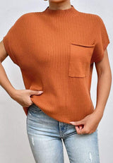 Mock Neck Sweater Vest with Chest Pocket - Trendsi - Flyclothing LLC