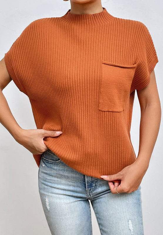 Mock Neck Sweater Vest with Chest Pocket - Trendsi - Flyclothing LLC