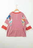 Striped Floral Patchwork Round Neck Top - Trendsi - Flyclothing LLC