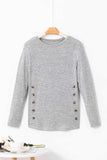 Decorative Button Round Neck Long Sleeve Top - Trendsi - Flyclothing LLC