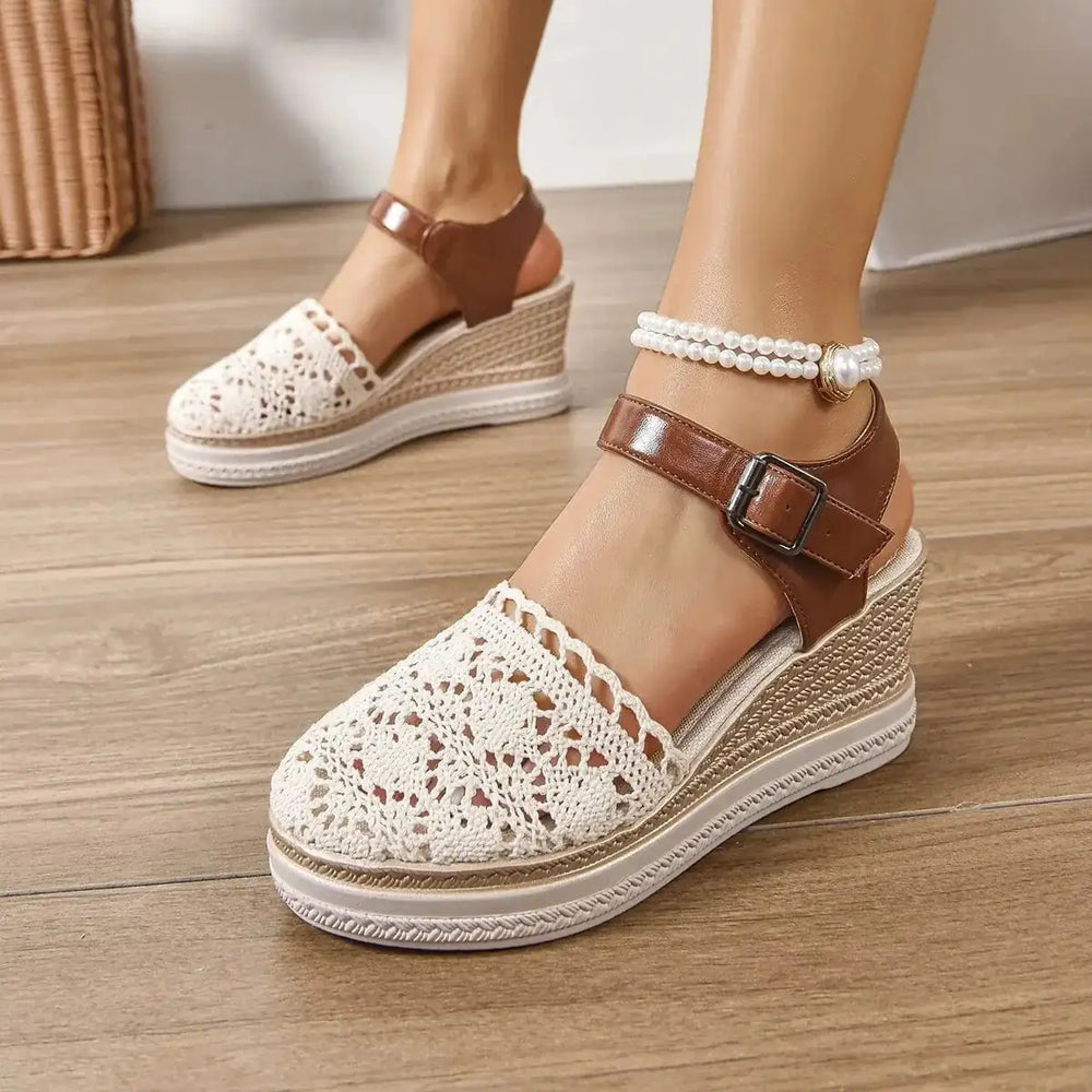Round Toe Wedge Sandals - Trendsi