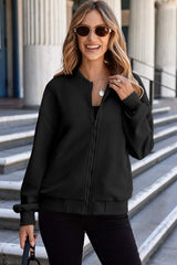 Texture Zip Up Baseball Collar Long Sleeve Jacket - Trendsi - Flyclothing LLC