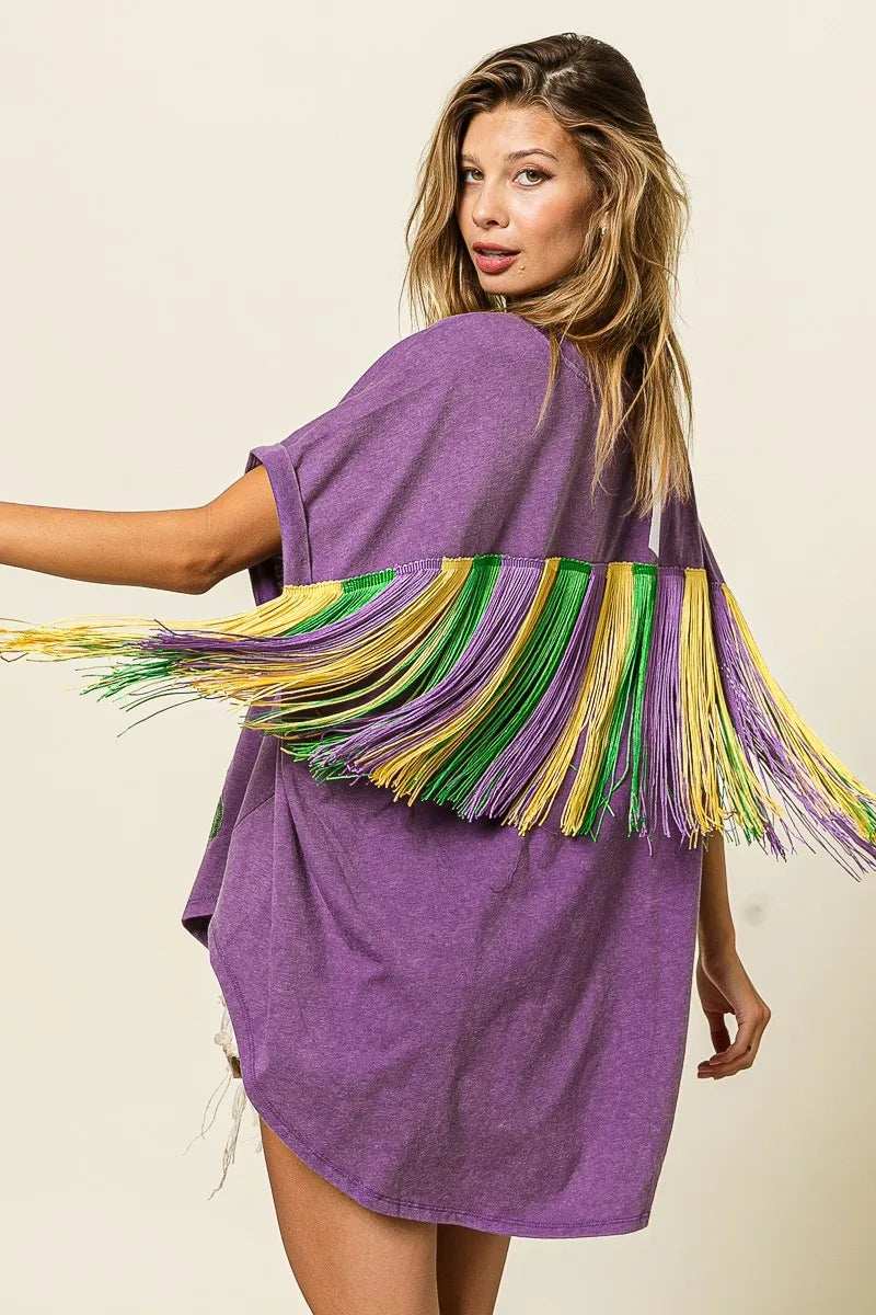 BiBi Vintage Washed Fleur Mardi Gras Top - Trendsi - Flyclothing LLC