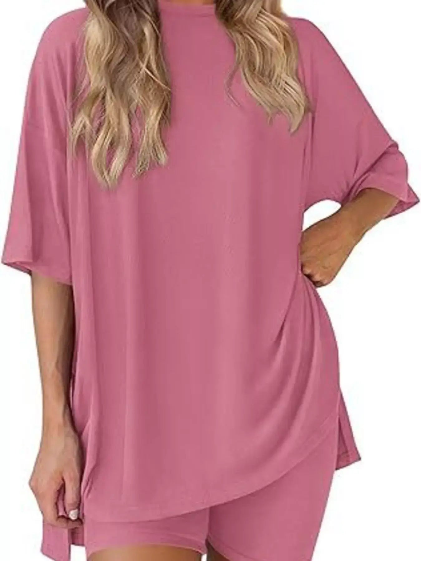 Full Size Half Sleeve T-Shirt and Shorts Set Plus Size - Trendsi - Flyclothing LLC