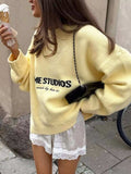Letter Ribbed Hem Long Sleeve Sweater - Trendsi - Flyclothing LLC