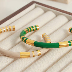 Enamel Titanium Steel Cuff Bracelet - Trendsi