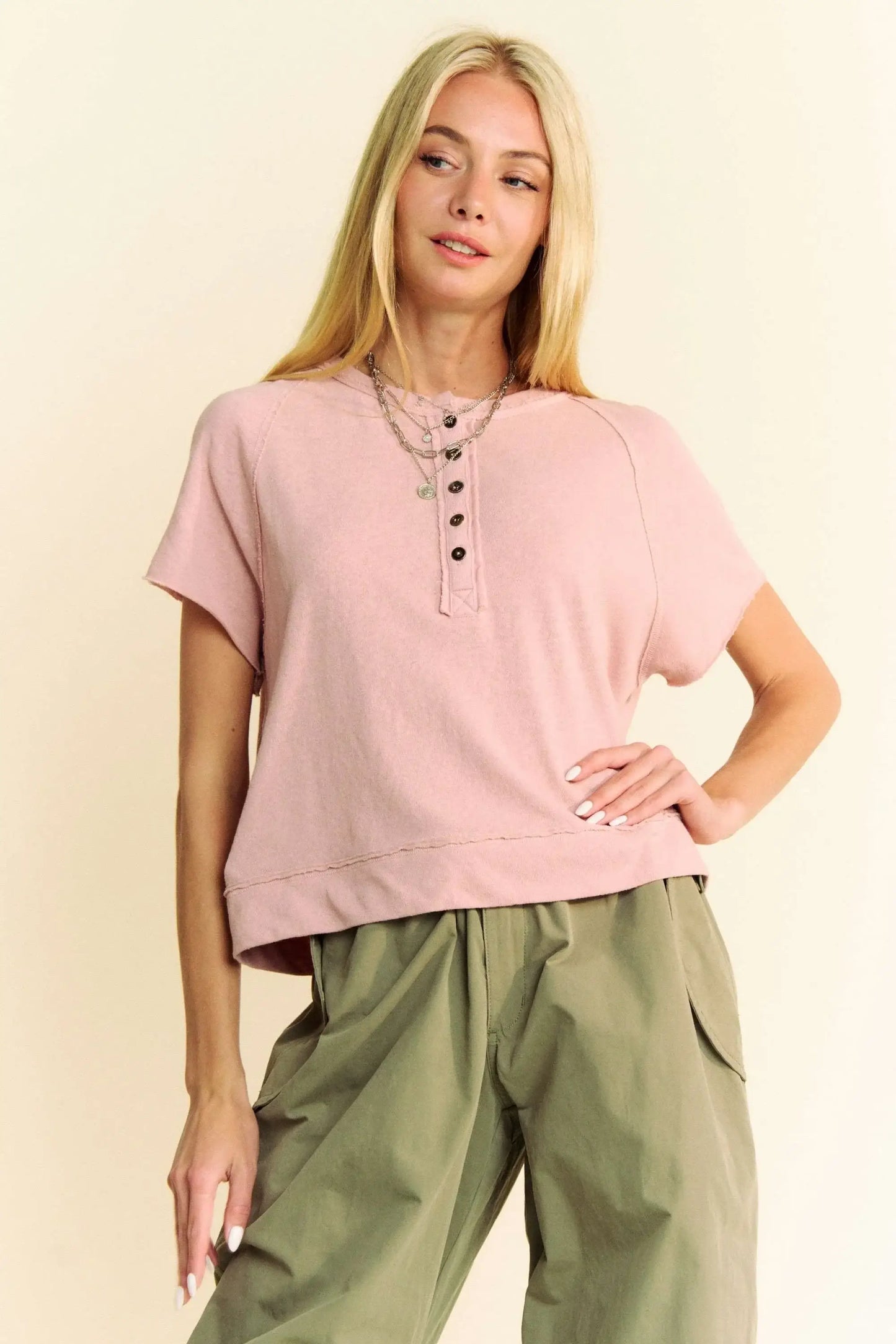 Davi & Dani Breezy Knit Fabric Short Sleeve T-shirt Top - Trendsi - Flyclothing LLC
