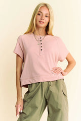 Davi & Dani Breezy Knit Fabric Short Sleeve T-shirt Top - Trendsi - Flyclothing LLC