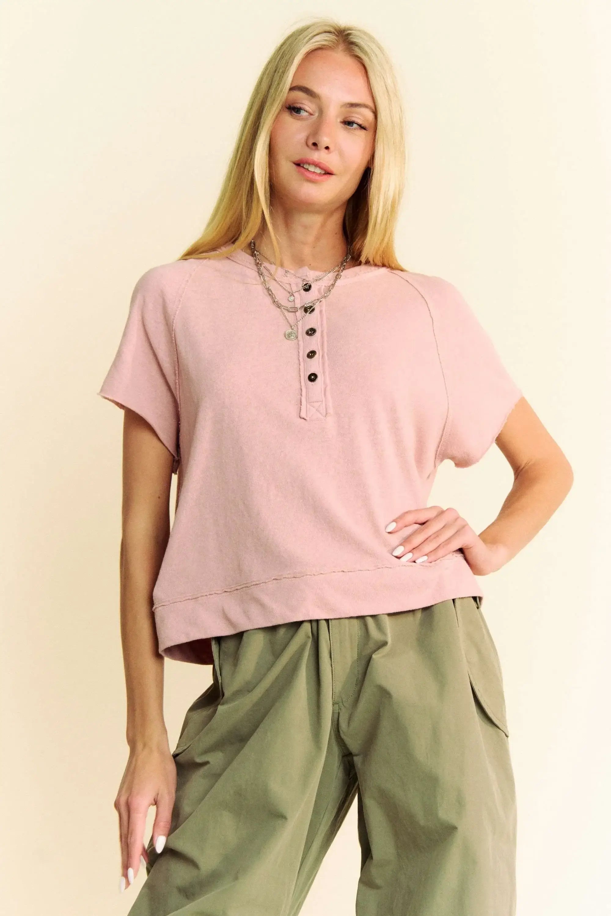 Davi & Dani Breezy Knit Fabric Short Sleeve T-shirt Top - Trendsi - Flyclothing LLC