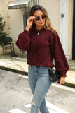 Tied Heathered Round Neck Long Sleeve Sweater - Trendsi