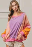 BiBi Color Block Exposed Seam Sweatshirt with Pockets - Trendsi - Flyclothing LLC