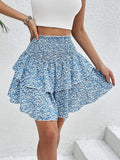 Smocked Layered Printed Mini Skirt - Trendsi