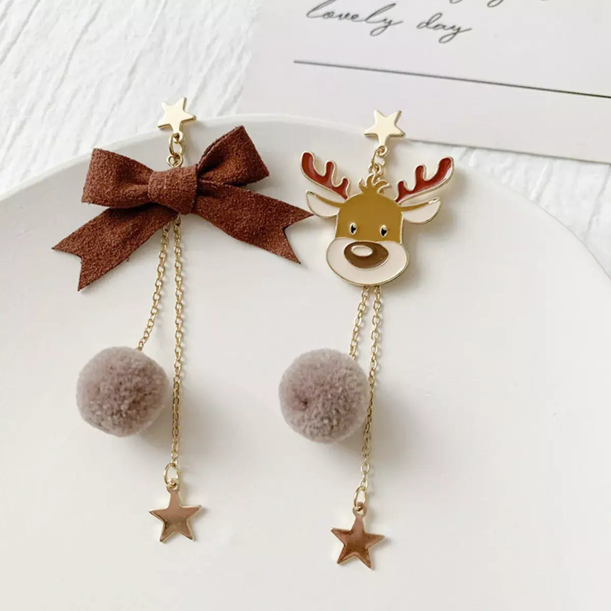 Reindeer Bowknot Drop Earrings - Trendsi - Flyclothing LLC