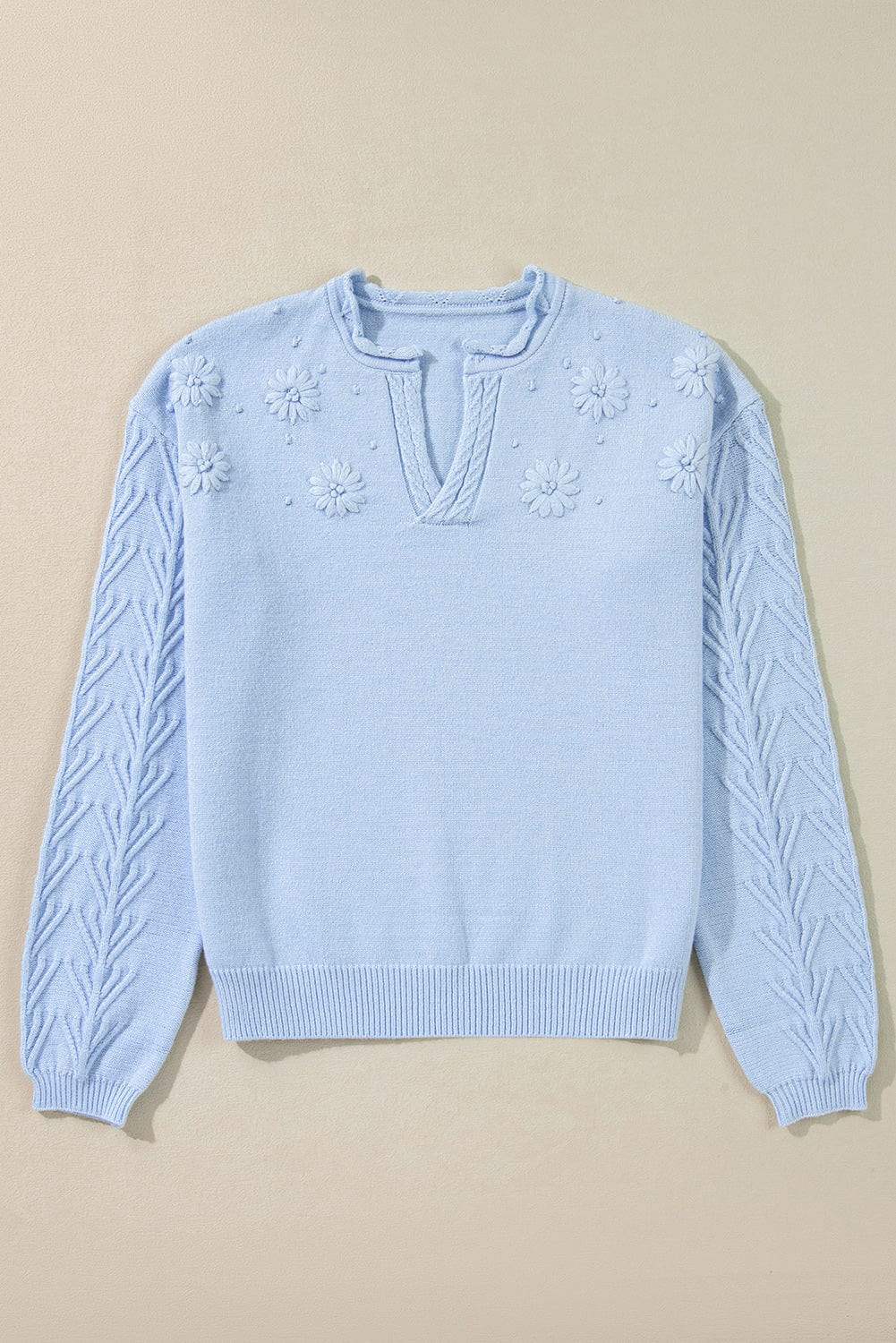 Daisy Notched Long Sleeve Sweater - Trendsi - Flyclothing LLC