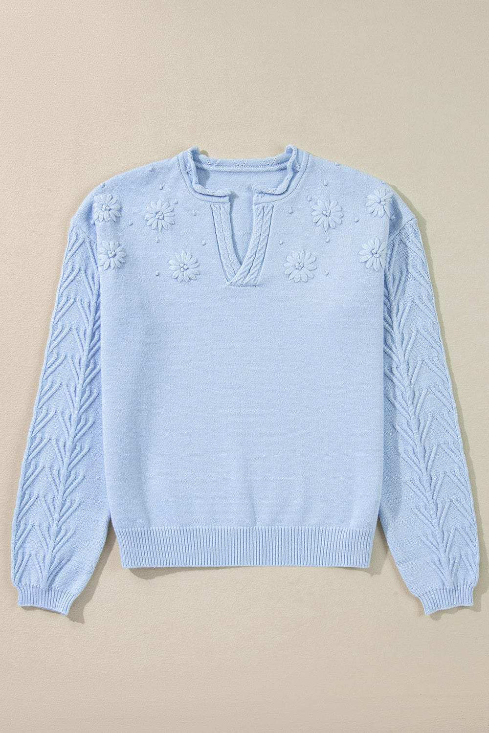 Daisy Notched Long Sleeve Sweater - Trendsi - Flyclothing LLC