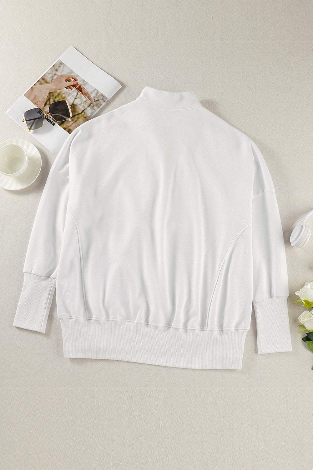 Half Zip Pocketed Dropped Shoulder Sweatshirt - Trendsi - Flyclothing LLC