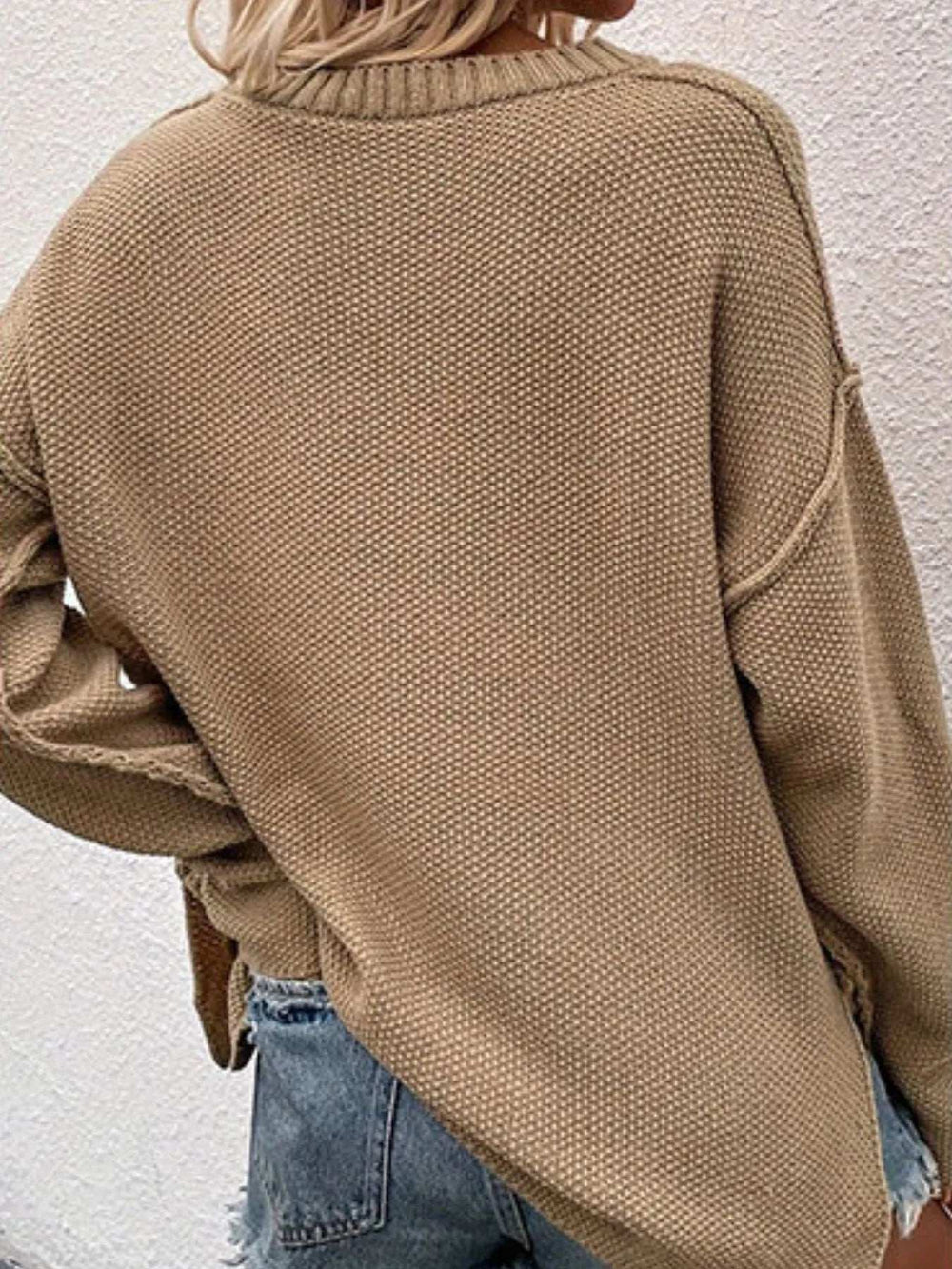 Button Detail Long Sleeve Knit Top - Trendsi - Flyclothing LLC