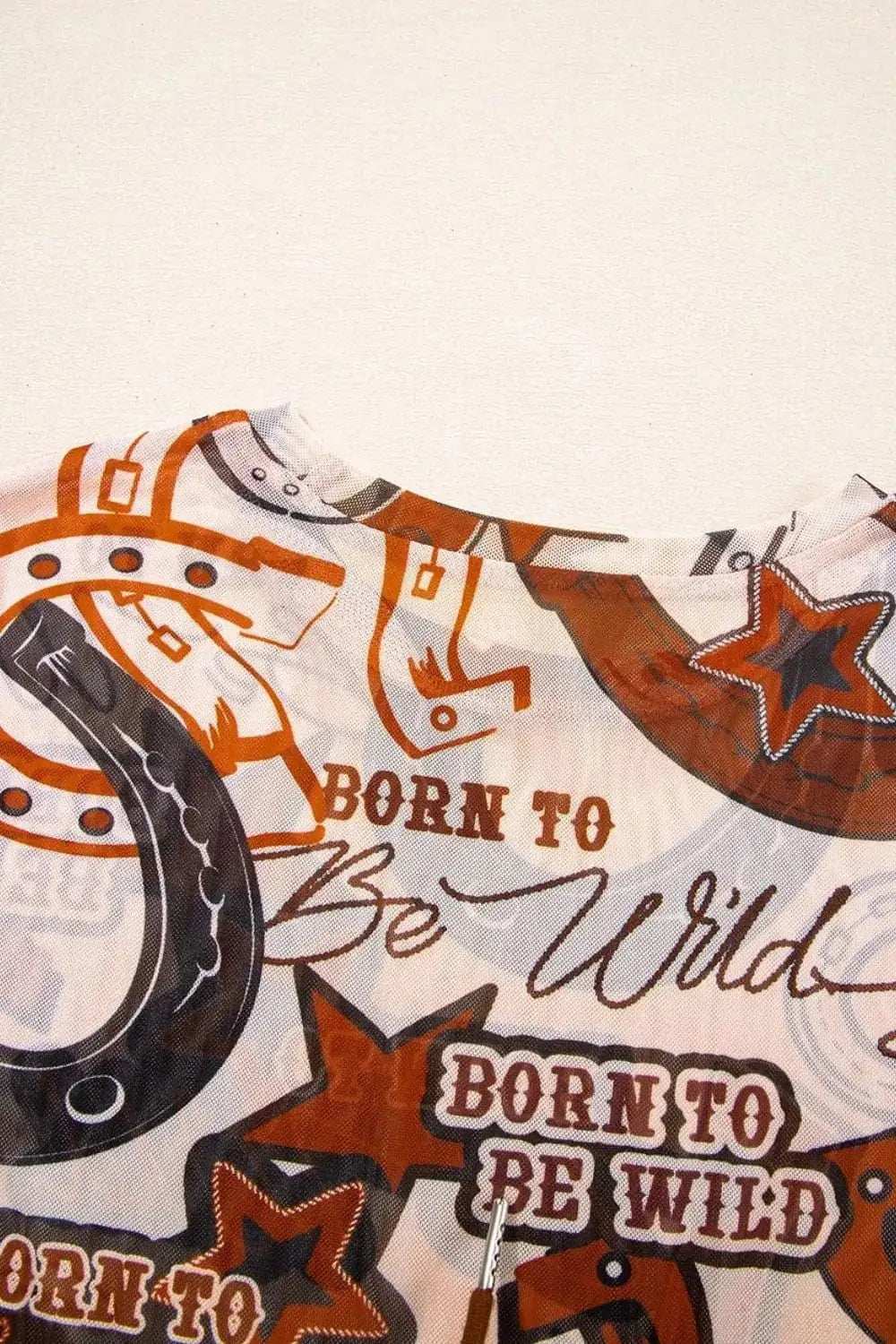 Western Horseshoe Printed Mesh Short Sleeve T Shirt - Trendsi - Flyclothing LLC