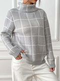 Plaid Turtleneck Long Sleeve Sweater - Trendsi - Flyclothing LLC