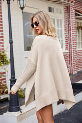 Slit V-Neck Dropped Shoulder Sweater - Trendsi - Flyclothing LLC