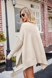 Slit V-Neck Dropped Shoulder Sweater - Trendsi