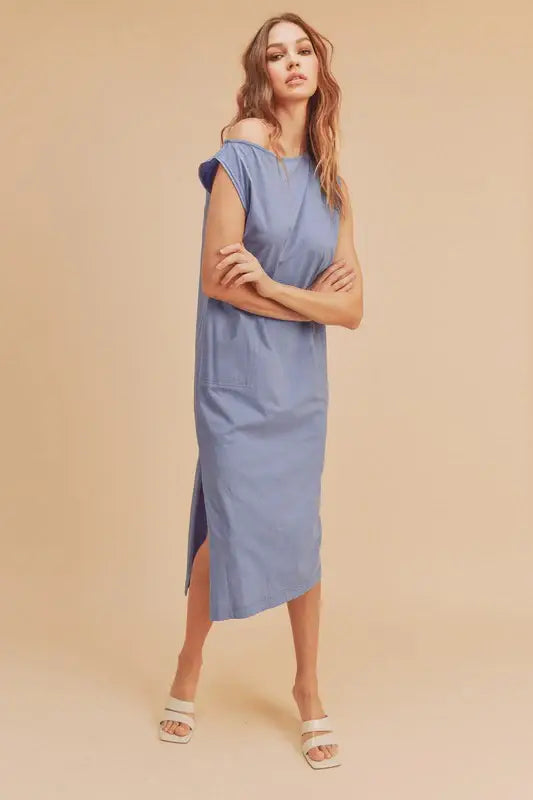 Aemi + Co Side Slit Round Neck Sleeveless Midi Dress - Trendsi - Flyclothing LLC
