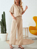 Round Neck Half Sleeve Top and Pocketed Pants Set - Trendsi - Flyclothing LLC