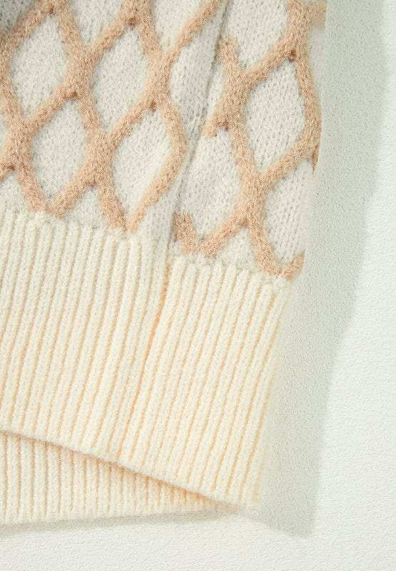 Diamond Pattern Mock Neck Long Sleeve Sweater - Trendsi - Flyclothing LLC