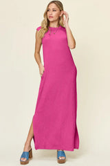 Double Take Full Size Texture Mock Neck Sleeveless Maxi Dress - Trendsi - Flyclothing LLC