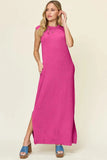 Double Take Full Size Texture Mock Neck Sleeveless Maxi Dress - Trendsi