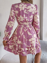 Tied Ruffled Printed Long Sleeve Dress - Trendsi - Flyclothing LLC