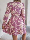 Tied Ruffled Printed Long Sleeve Dress - Trendsi