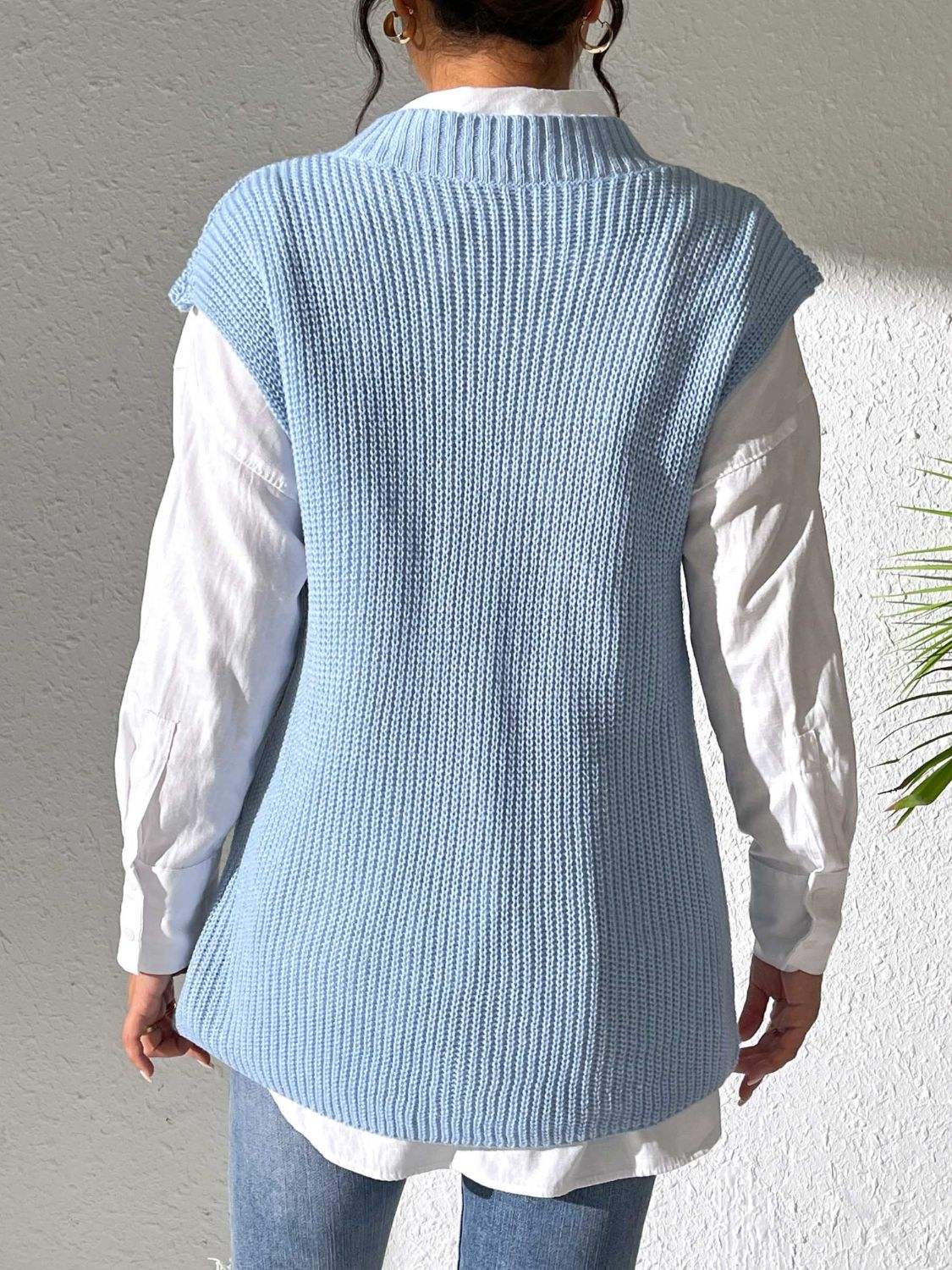 Flower V-Neck Sweater Vest - Trendsi - Flyclothing LLC