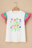Ruffled Round Neck Cap Sleeve Top - Trendsi - Flyclothing LLC