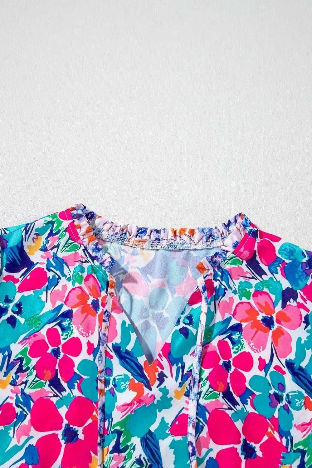 Mixed Floral Print Tie Neck Short Sleeve Dress - Trendsi - Flyclothing LLC