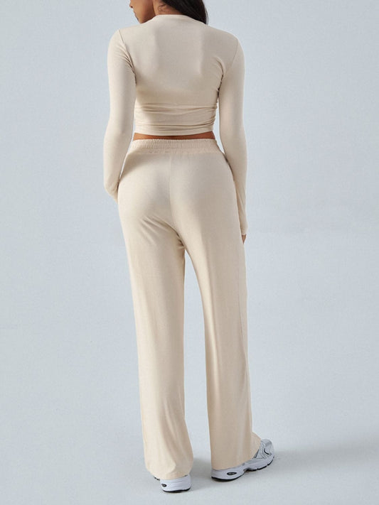 Devine Round Neck Long Sleeve Top and Pants Set - Trendsi