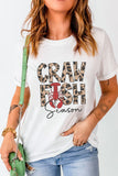 CRAWFISH SEASON Leopard Round Neck Short Sleeve T-Shirt - Trendsi
