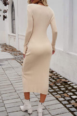 Drawstring Round Neck Long Sleeve Midi Dress - Trendsi - Flyclothing LLC