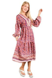VERY J Floral Printed Boho V-Neck Balloon Sleeve Dress - Trendsi - Flyclothing LLC