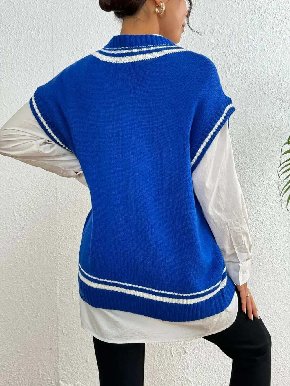 Contrast Trim V-Neck Sweater Vest - Trendsi - Flyclothing LLC